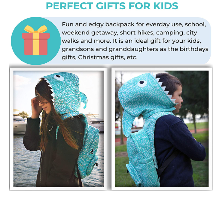 Shark - Kids Backpack with Detachable Hood - Water-repellent