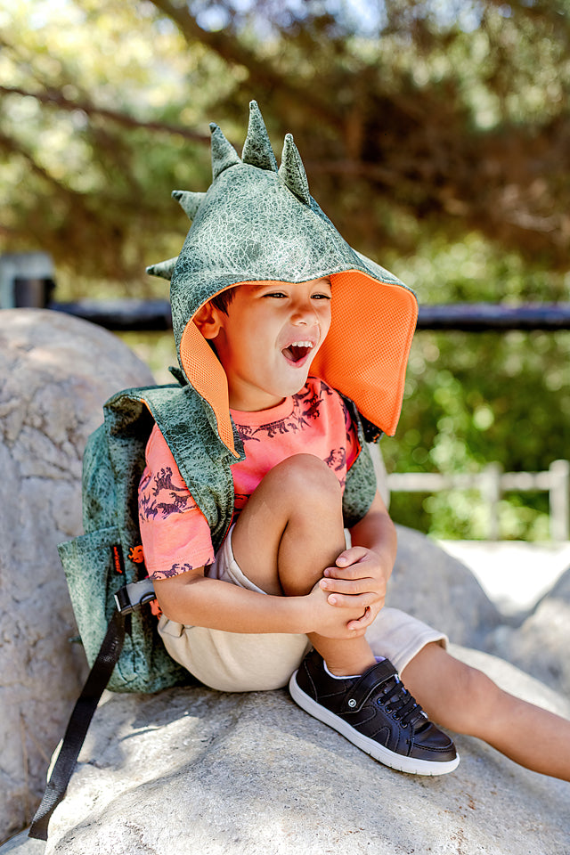 Dinosaur - Little Kids Backpack with Detachable Hood - Water-Repellent