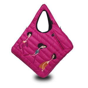 Puffer Diagonal Tote Bag with Girl Figures - MODIGLIANI - Reversible and Water-repellent