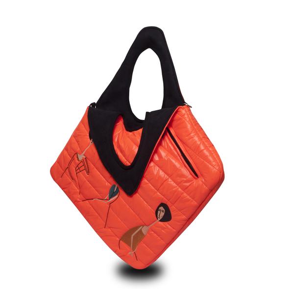 Puffer Diagonal Tote Bag with Girl Figures - MODIGLIANI - Reversible and Water-repellent