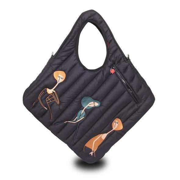 Puffer Diagonal Tote Bag with Girl Figures - MODIGLIANI - Reversible and Water-repellent