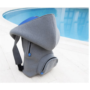 Grey Blue Hooded Backpack with Detachable Hood - Mini