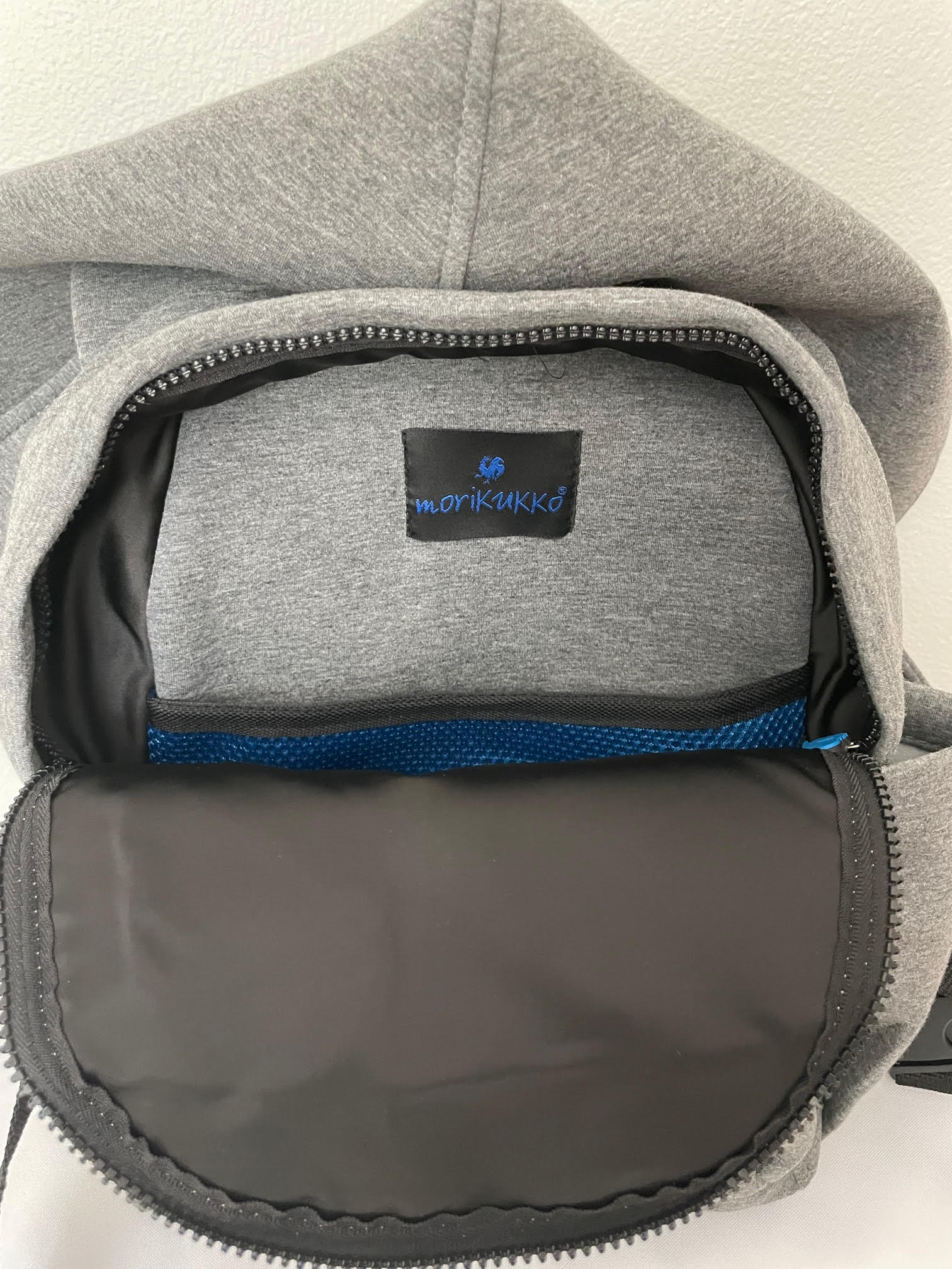 Grey Blue Hooded Backpack with Detachable Hood - Mini