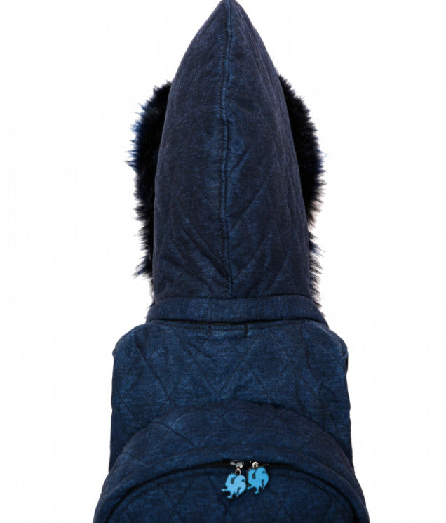Navy Blue with Fur - Backpack with Detachable Hood